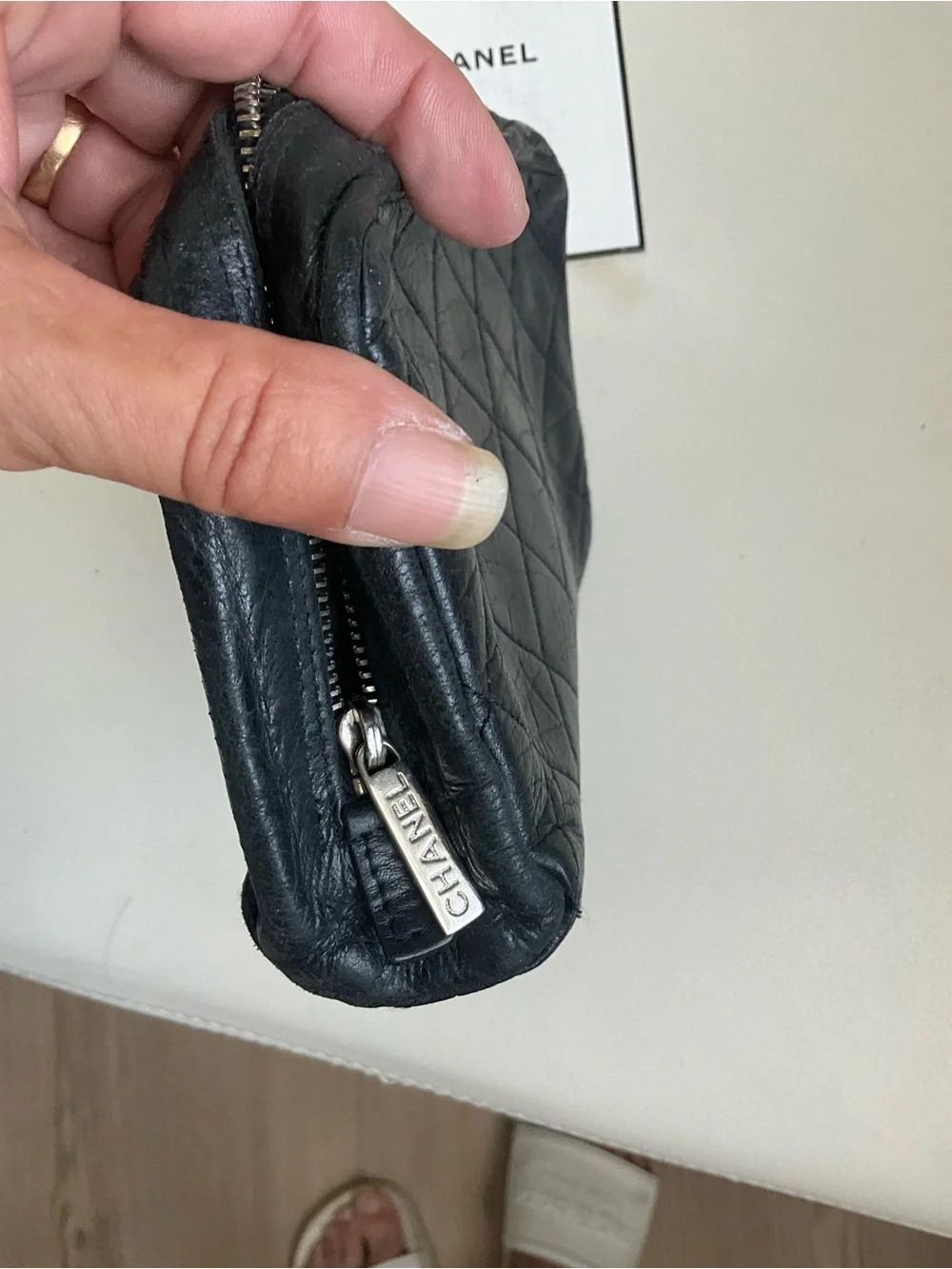 CHANEL Aged Calfskin Quilted Cambon Cosmetic Case Black